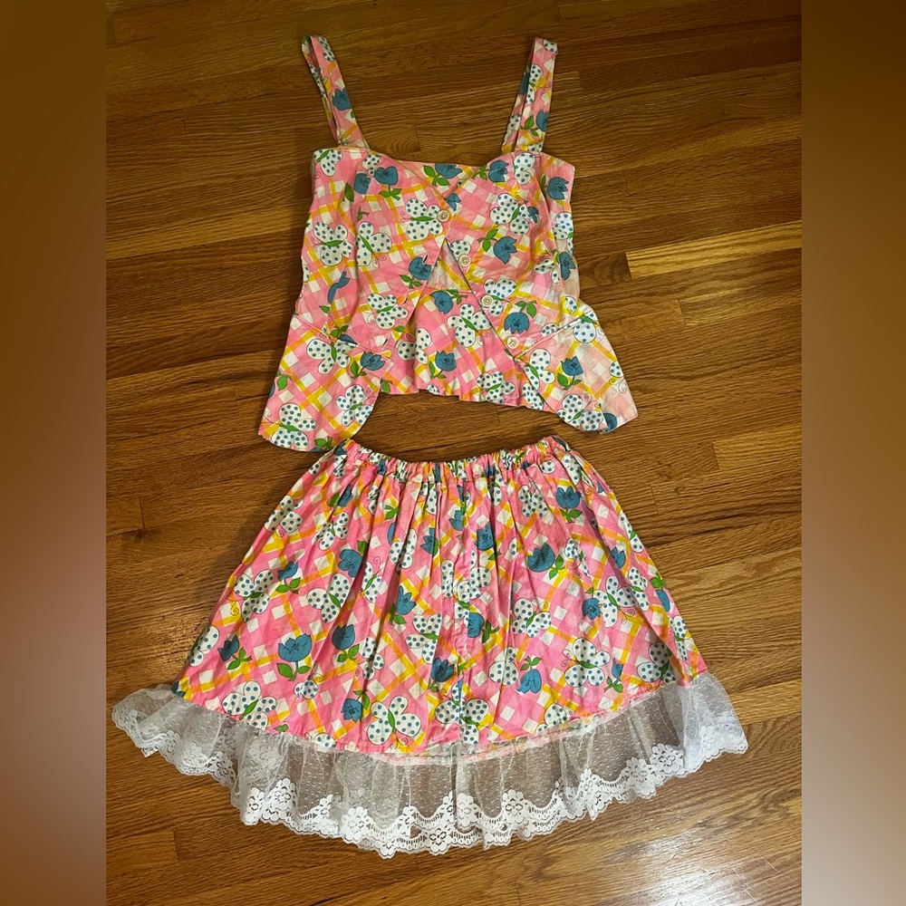 Floral Pink blouse and skirt Set